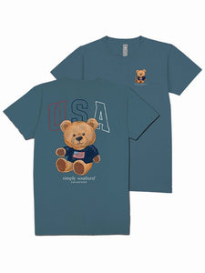 Simply Southern USA With Patriotic Teddy Bear SS Tee