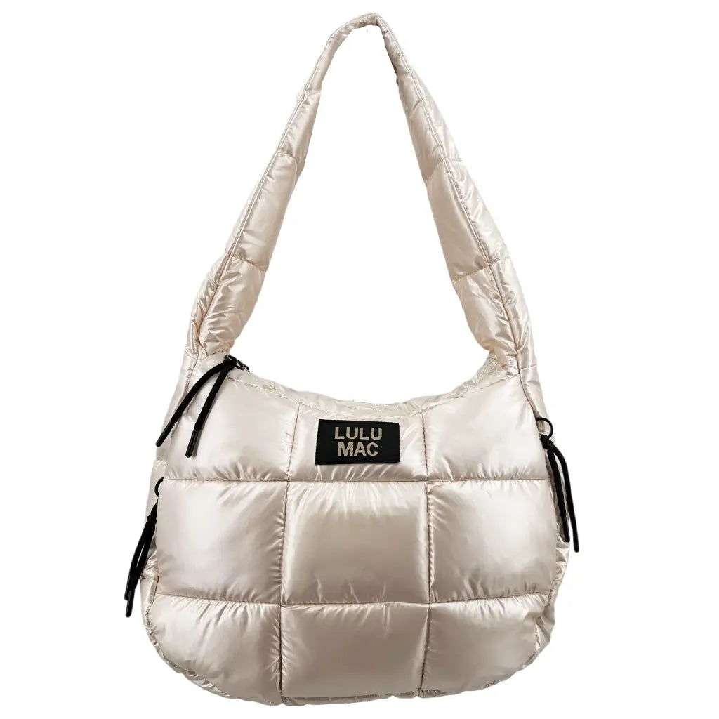 Lulu Mac Puffer Metallic Tote Bag in Off White