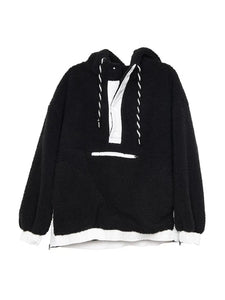 See You Two-Toned Sherpa Pullover Hoodie in Black