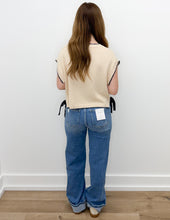 Load image into Gallery viewer, Daphne SS Sweater Top with Side Ribbon Tie in Oatmeal/Black