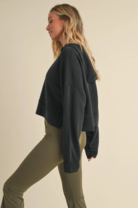 Lost My Mind Scuba Oversized Crop Hoodie in Black