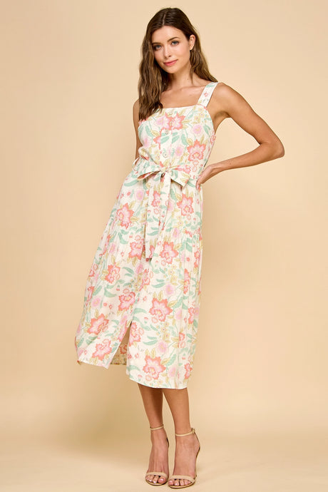 Darling Moment Floral Button Down Midi Dress