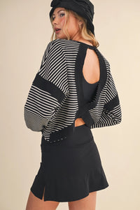 Seems Like Yesterday Striped Cutout Back Sweatshirt