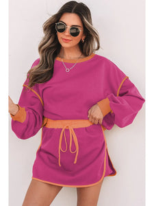 Time After Time Colorblock Pullover And Skort Set in Rose Red