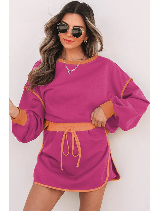 Time After Time Colorblock Pullover And Skort Set in Rose Red