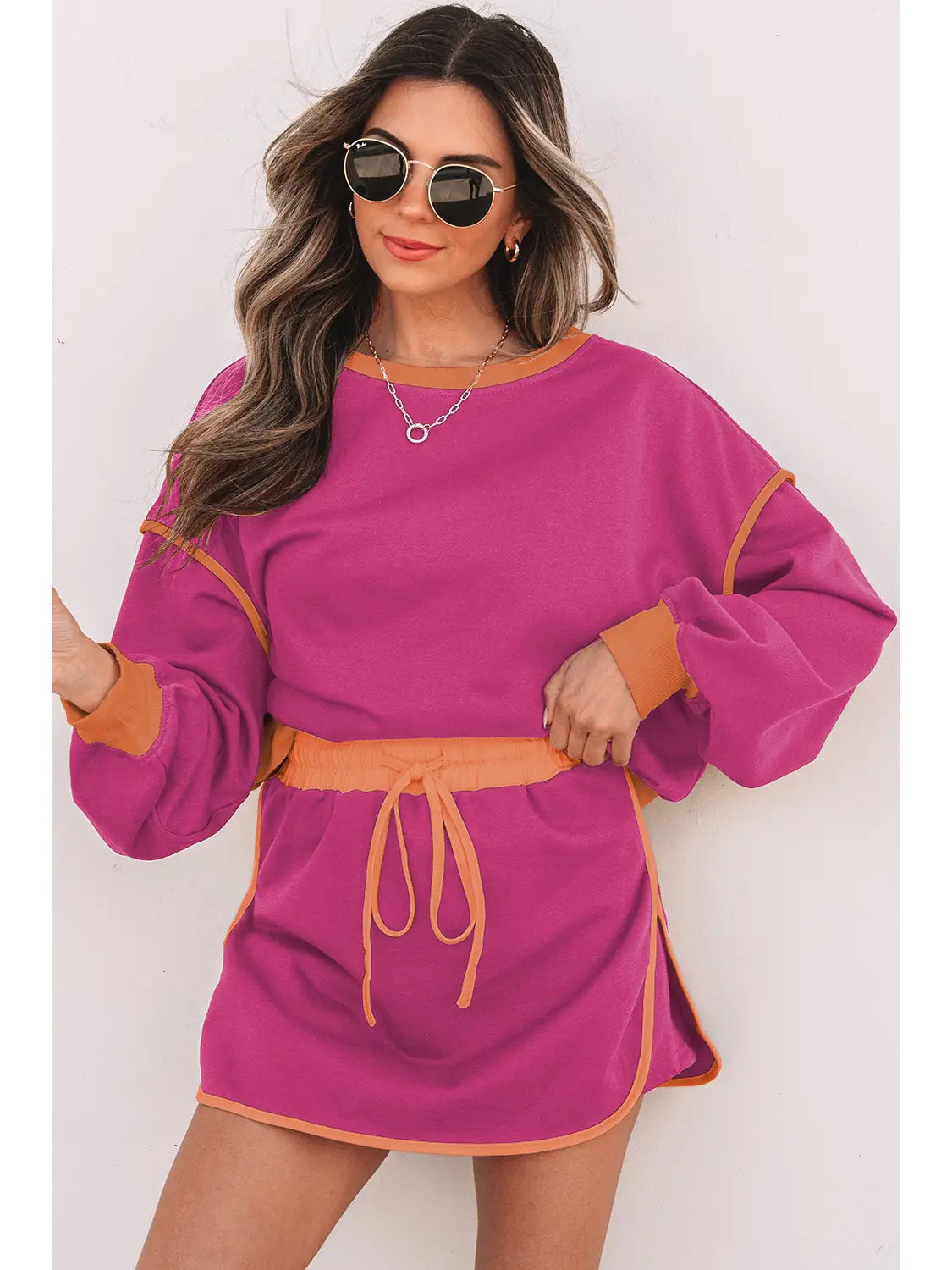 Time After Time Colorblock Pullover And Skort Set in Rose Red