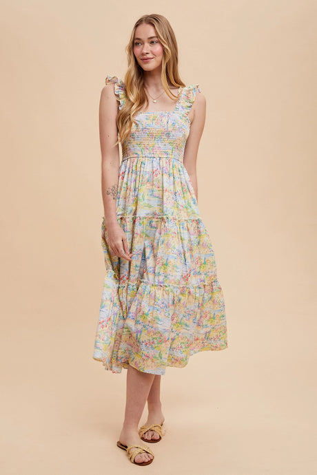 Summer Vibes Smocked Print Maxi Dress