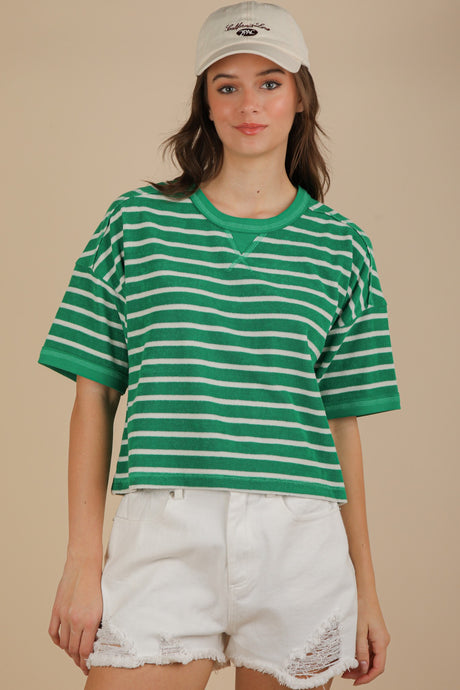 Summer Is Coming Oversized Stripe Top in Green/Oatmeal