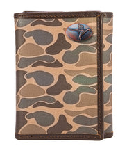 Load image into Gallery viewer, Mallard Men&#39;s Trifold Old School Camo Leather Wallet: Brown/Tan Camp