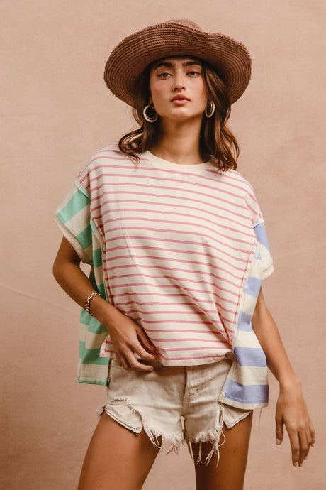 Shine Bright Stripe Mixed Loose Fit Top