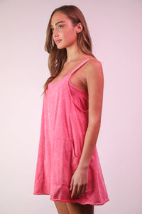 Miss Independent Mineral Washed Mini Dress in Hot Pink