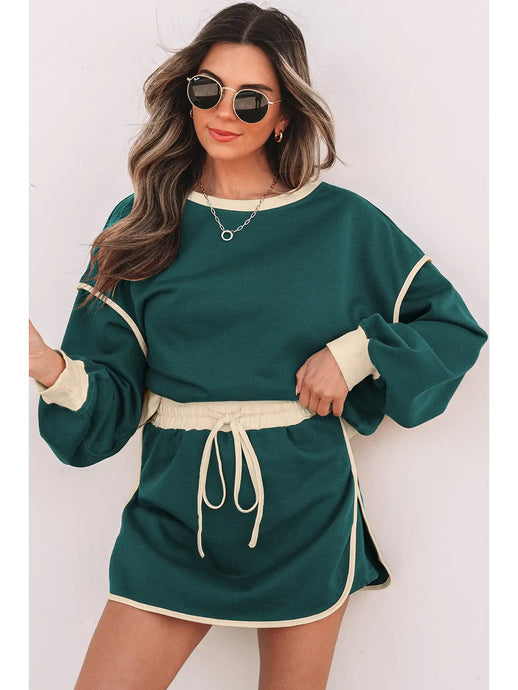 Time After Time Colorblock Pullover And Skort Set in Evergreen