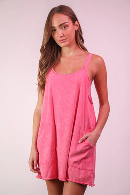 Miss Independent Mineral Washed Mini Dress in Hot Pink