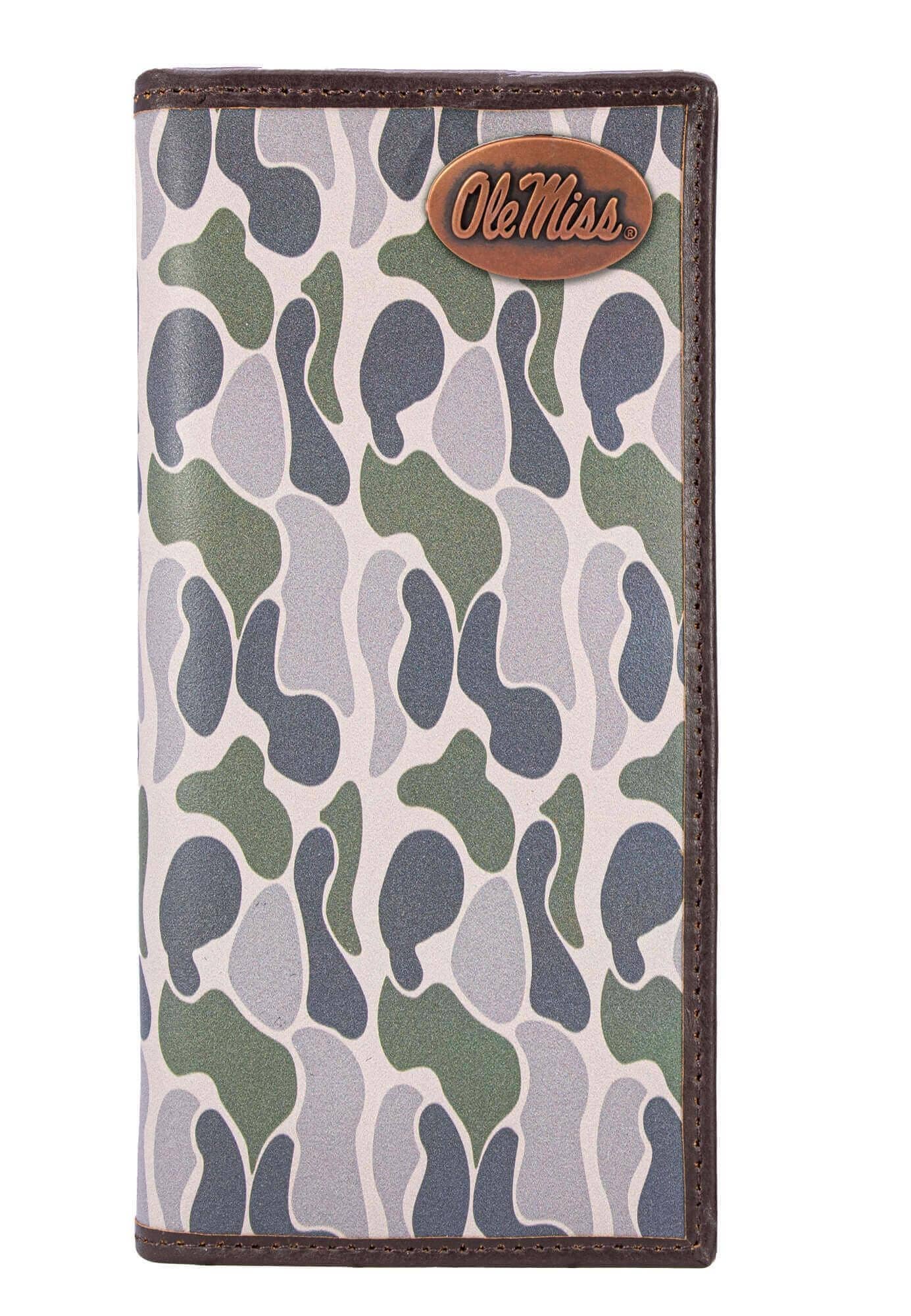 Ole Miss Rebels Secretary Old School Camo Leather Wallet: Green/Gray