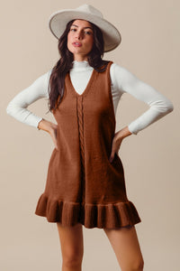 Turning The Page Sleeveless V Neck Hem Knit Dress in Rust