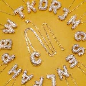 Initial Pave Rhinestone Bubble Balloon Gold Necklace