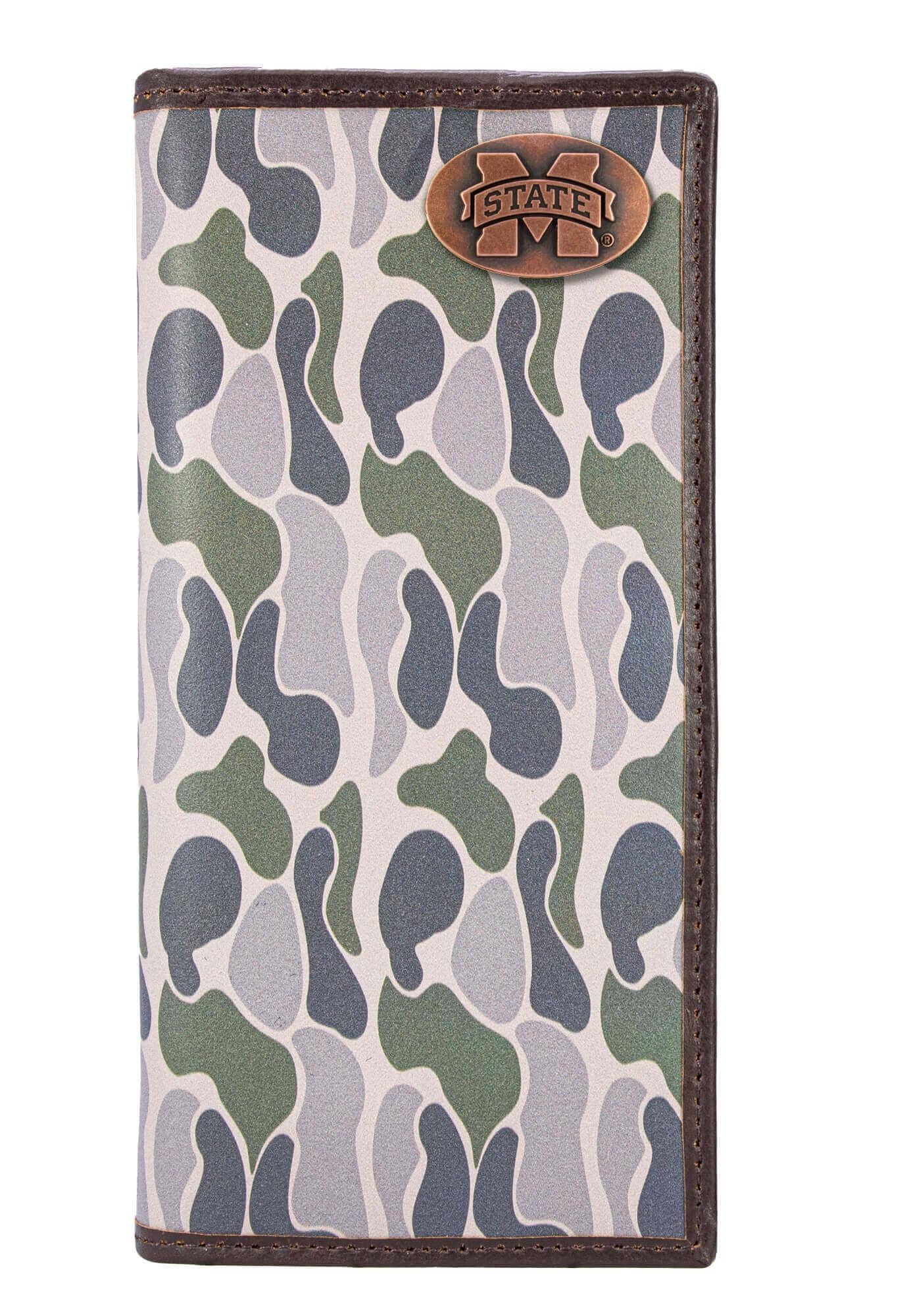 MSU Bulldogs Men's Secretary Old School Camo Leather Wallet:Green/Gray