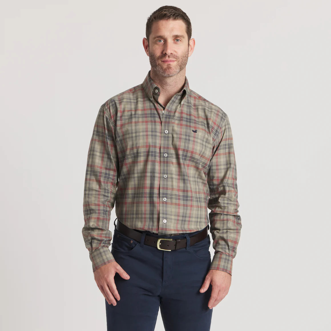 Southern Marsh Barnstable Lines Performance Dress Shirt in Sage & Navy