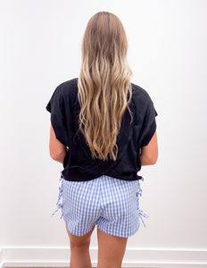 Lulu Mac BB Button Bow Gingham Boxer Shorts Light Blue