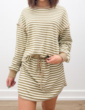 Load image into Gallery viewer, Missy Stripe Textured Pullover Top/Skirt Set in Brown