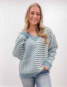 See The Sky Frenchy Checker Pattern Drop Shoulder in Ivory/Blue