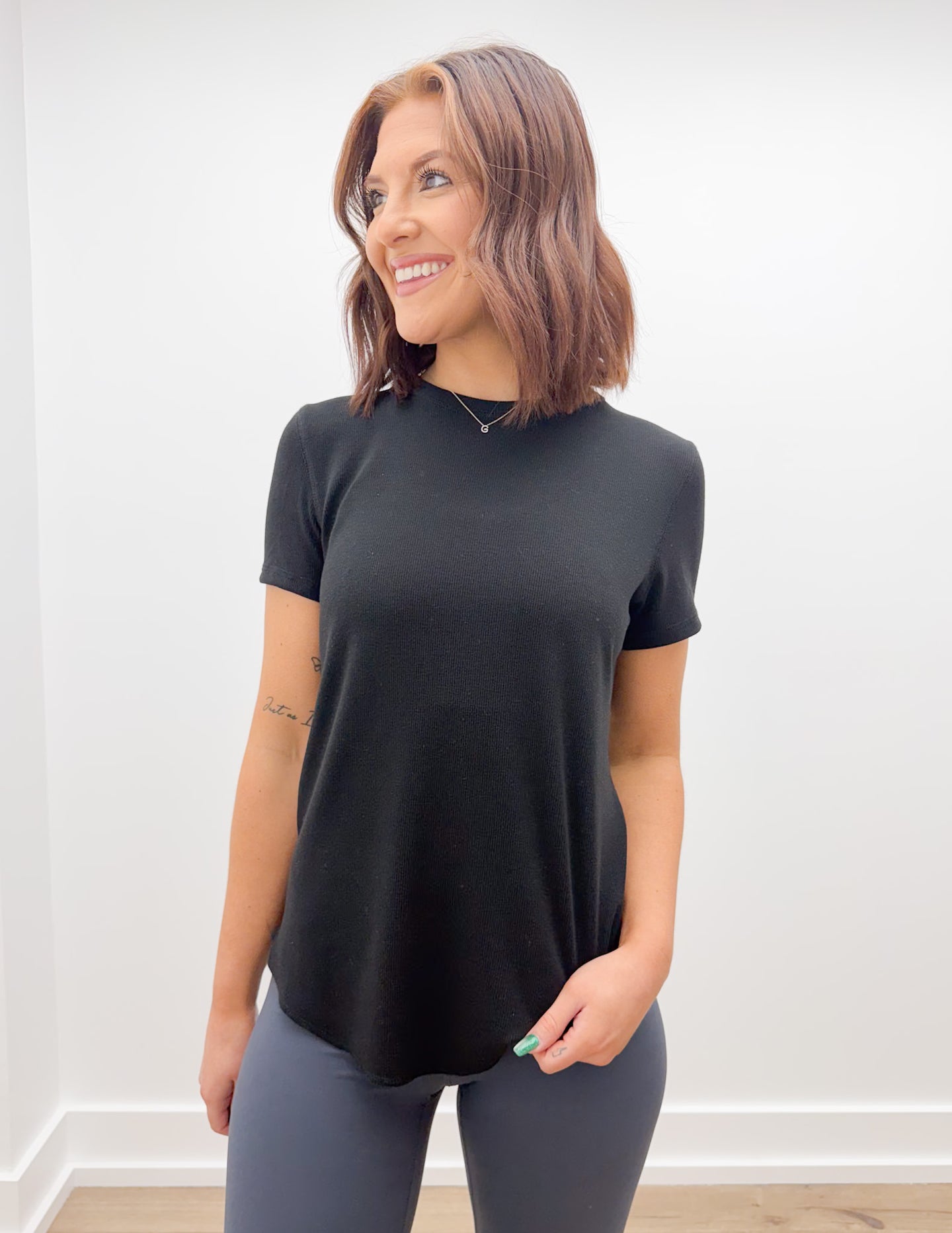 Just Your Basic Ribbed Knit T-Shirt in Black
