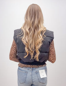 Saying Nothing More Crop Puffer Vest in Black