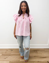 Load image into Gallery viewer, Make A Way Stripe Woven Ruffled Sleeve Front Bow Top