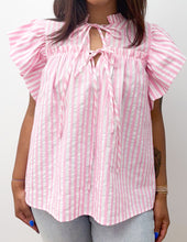 Load image into Gallery viewer, Make A Way Stripe Woven Ruffled Sleeve Front Bow Top