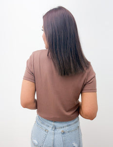 Just Your Basic Ribbed Knit T-Shirt in Red Bean