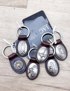 Zep-Pro Small Brown Oval Concho Christian Fish Key Chain