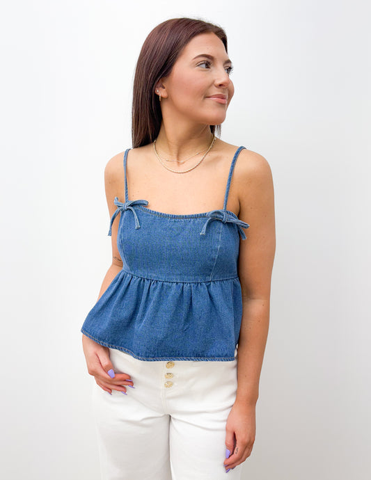 Erin Bow Detail Denim Top