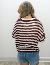 Load image into Gallery viewer, Trying To Find Stripe Split Neck Sheer Knit Sweater