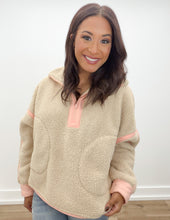Load image into Gallery viewer, Matter Of Time Sherpa Quarter Zip in Taupe/Peach Cream