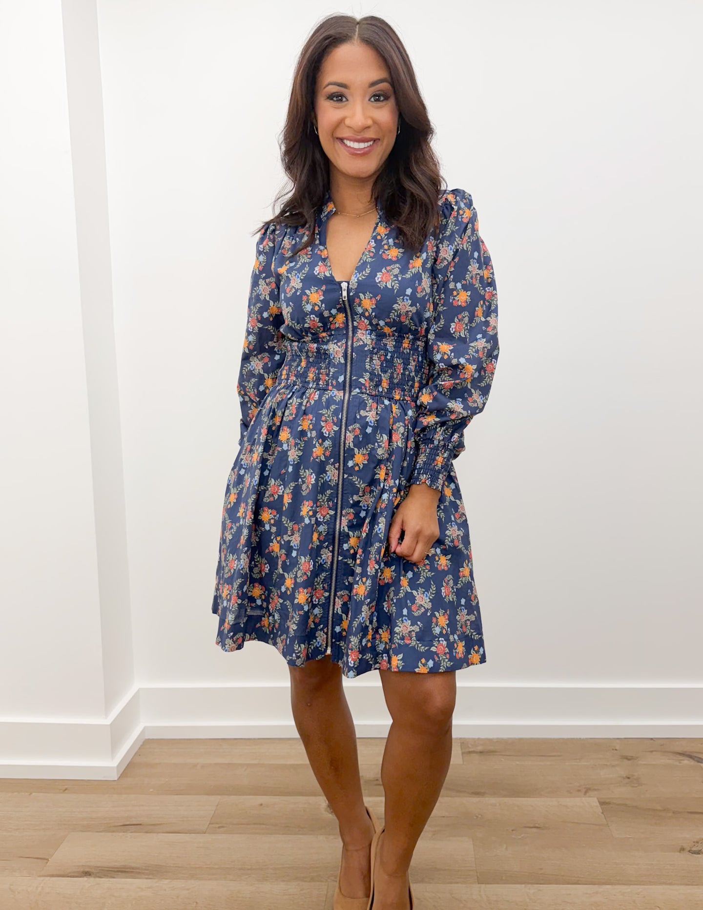 Little Out Of Tune Zippered Floral Mini Dress