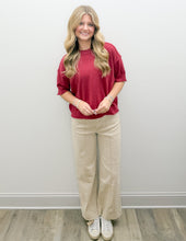 Load image into Gallery viewer, Seen You Lightweight SS Crop Sweater in Cabernet