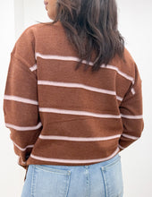 Load image into Gallery viewer, All Messed Up Stripe V-Neck Sweater Top in Brown/Pink