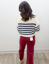 Load image into Gallery viewer, Come On Stripe Textured Half Sleeve Knit Sweater in Navy