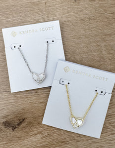 Kendra Scott Heart Letter A Necklace in Silver/Ivory Mother Of Pearl
