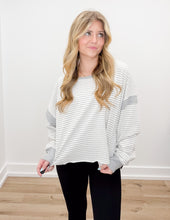 Load image into Gallery viewer, Seems Like Yesterday Striped Cutout Back Sweatshirt in White/Grey