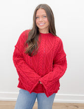 Load image into Gallery viewer, Hanging Around Oversized Cable Knit Sweater in Red