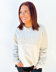 Versatile Boutique Embroidered Sweatshirt in Sand Beige