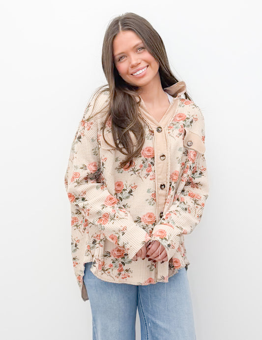 Have Yourself A Time Floral Print Thermal Shacket