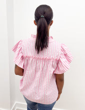 Load image into Gallery viewer, Make A Way Stripe Woven Ruffled Sleeve Front Bow Top