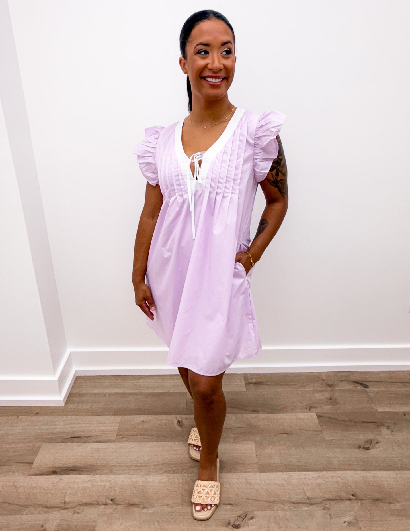 Spring Dreams Ruffle Sleeve Mini Dress in Lilac