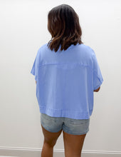 Load image into Gallery viewer, Hope It Rains Exposed Seam Boxy Top in Cornflower Blue