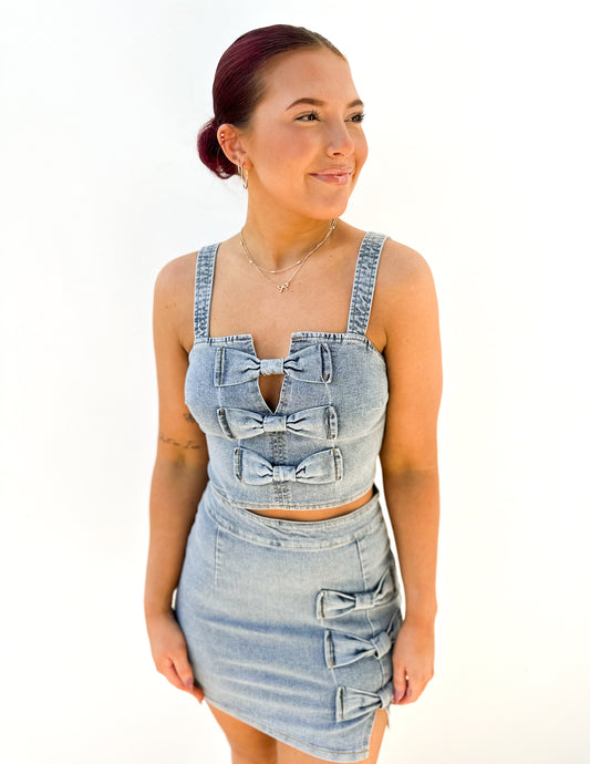 Why Can't That Be Me Denim Crop Top