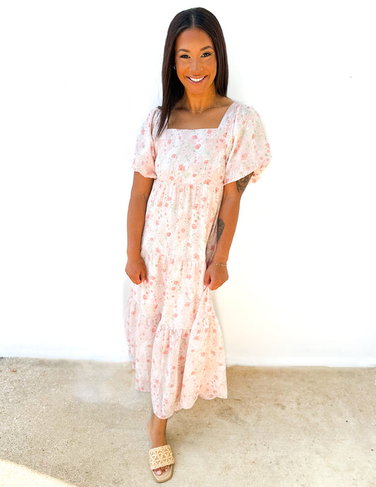 Falling Again Floral Puff Sleeve Maxi Dress