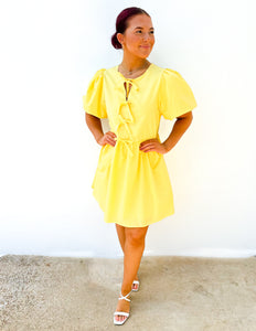 One Step Closer Bubble Sleeve Dress in Lemon