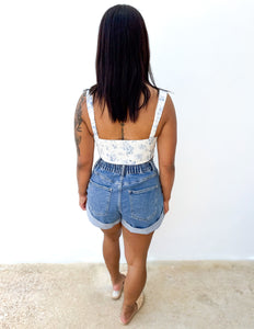 Funky Floral Sleeveless Crop Top in Blue Multi